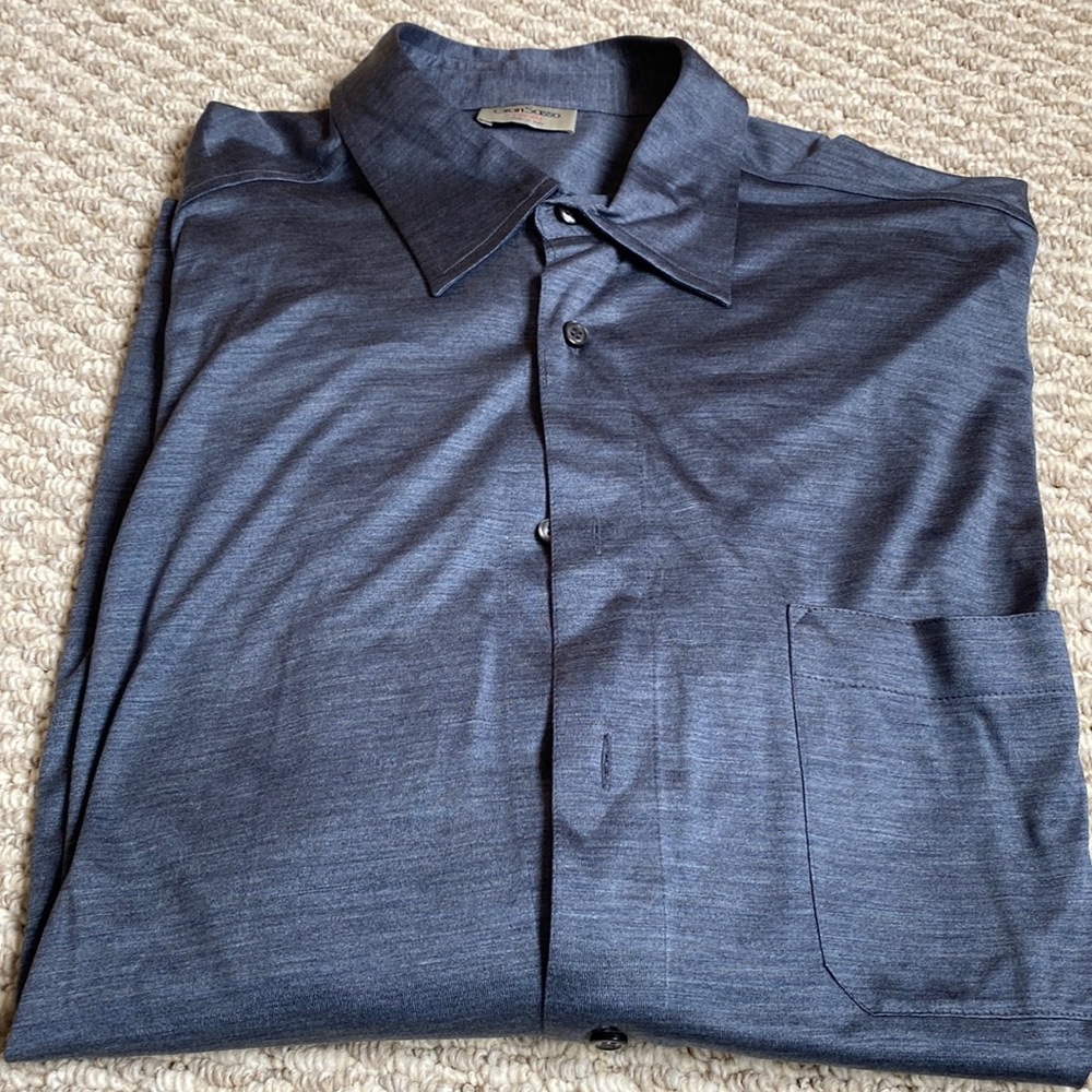 Gran sasso pura seta sz 56 mens dress shirt button down grey made in Italy